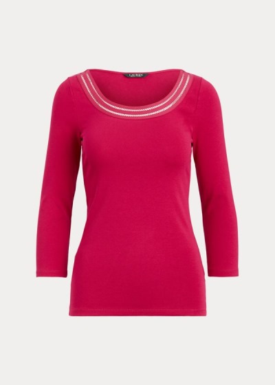 Tops Ralph Lauren Mujer Fucsia Claro - Cotton Elbow-Sleeve - GIUNV0671